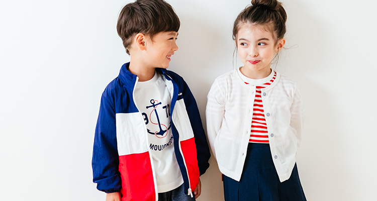 子供達が楽しく着る服、元気な色、シンプルな型、着まわしのきくデイリーウェアー。moujonjon ムージョンジョン