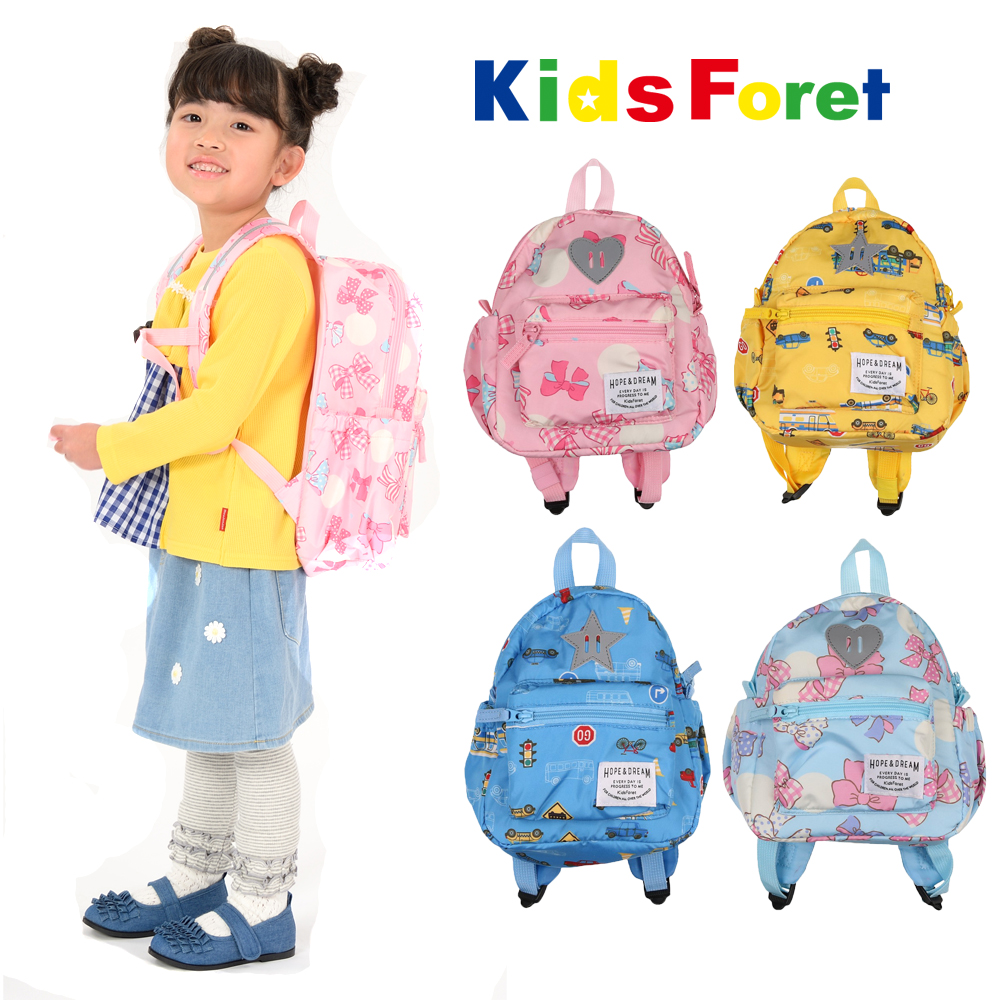 B11650Kids Foret (キッズフォーレ) リボン・車総柄撥水ボンディングリュック