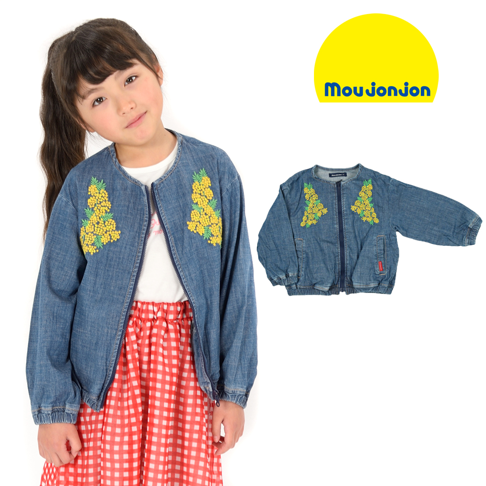 M10142moujonjon (ムージョンジョン) ストレッチ刺繍デニムジャケット