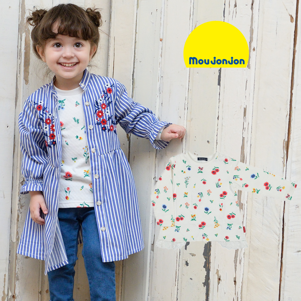 M10848moujonjon (ムージョンジョン) 接結花柄レース付Tシャツ
