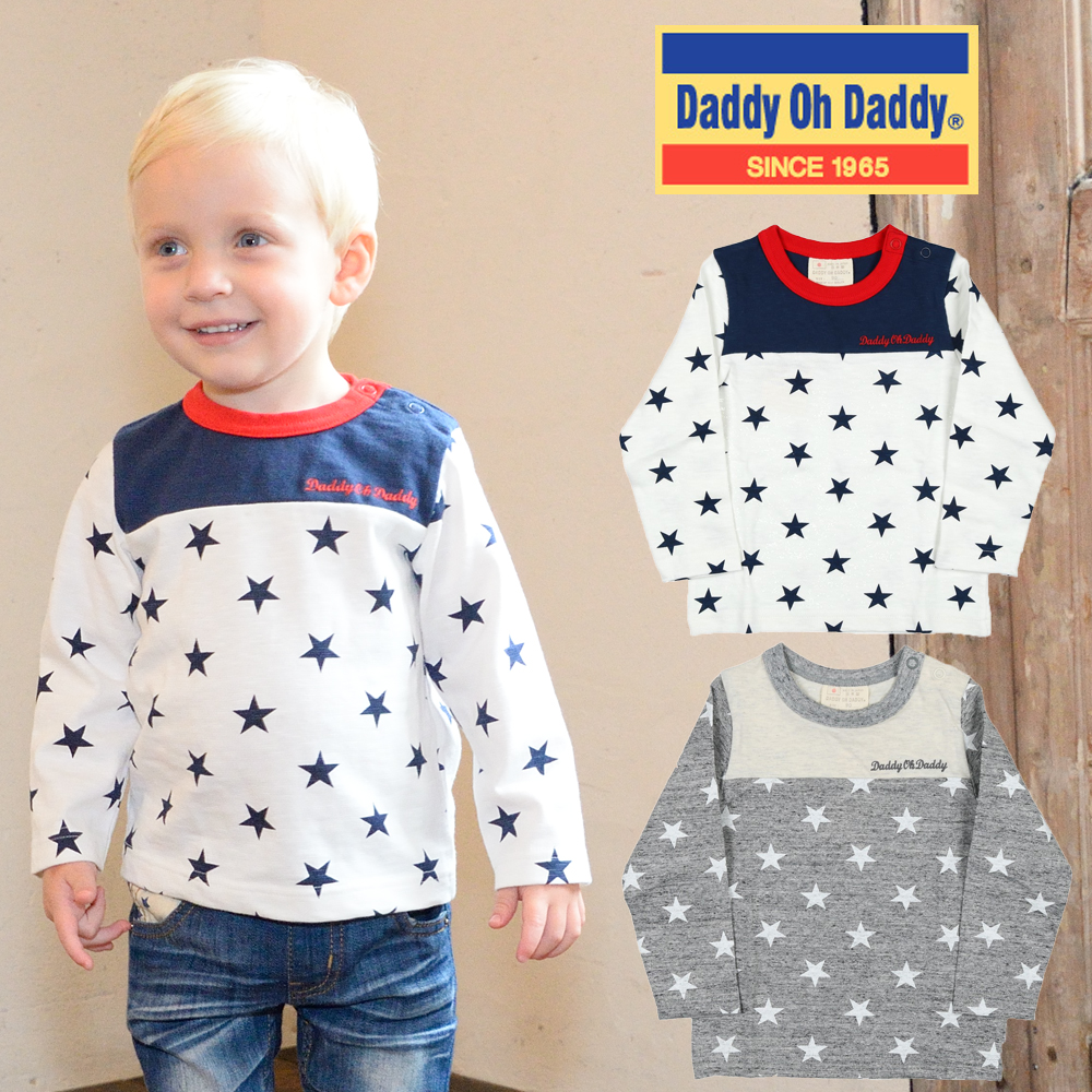 V10822Daddy Oh Daddy (ダディオダディ) 日本製星プリント総柄切替Tシャツ