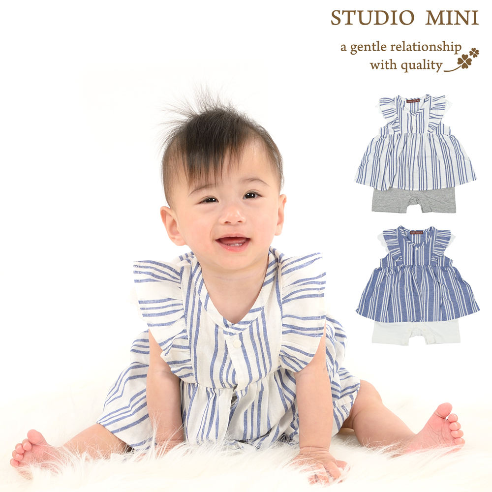 G40700Studio mini (スタジオミニ) 先染めストライプ重ね着オール・ロンパース