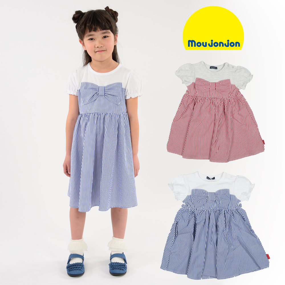 M30311moujonjon (ムージョンジョン) 胸リボンストライプ切替ワンピース
